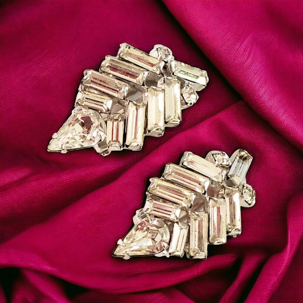 Vintage Sherman Earrings Swarovski Crystal  Diamanté Signed